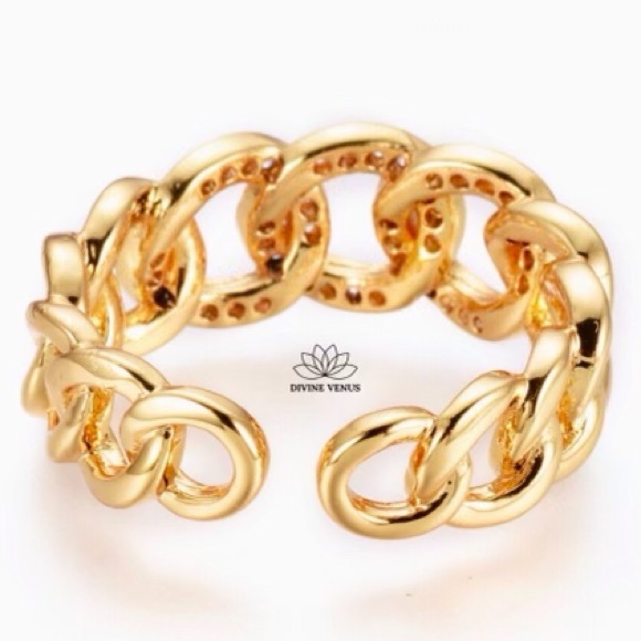 Open Cuff Ring Gold Plated Brass & Cubic Zirconia - Picture 3 of 3